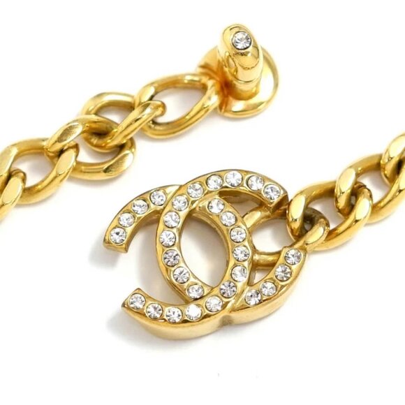 CHANEL CC Logos Turnlock Rhinestone Necklace 16" Gold Tone 96A Auth w/Box r11587 - Picture 7 of 8
